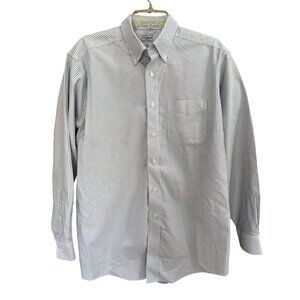 L.L.Bean Men's Button Down Long Sleeve Collared White and Blue Striped Shirt Siz